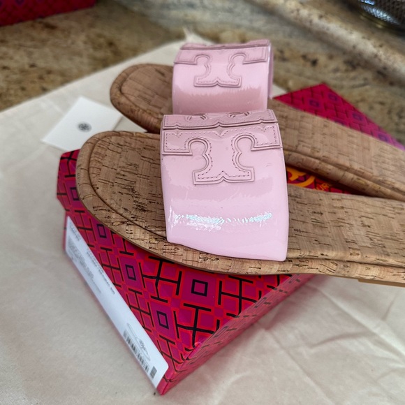 New Tory Burch DOUBLE T SPORT Petunia / Natural SLIDE - Picture 5 of 8
